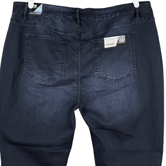 YMI Hyperdenim Women Navy Denim Jeans Sz 3X (40x30) Mid Rise Skinny Stretch NEW - Picture 4 of 10